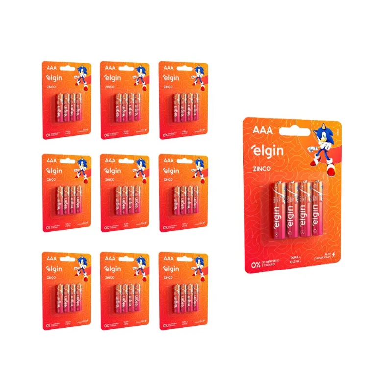 Pilha Zinco AAA Elgin Bateria Carvão 3A Palito kit 40 unidades