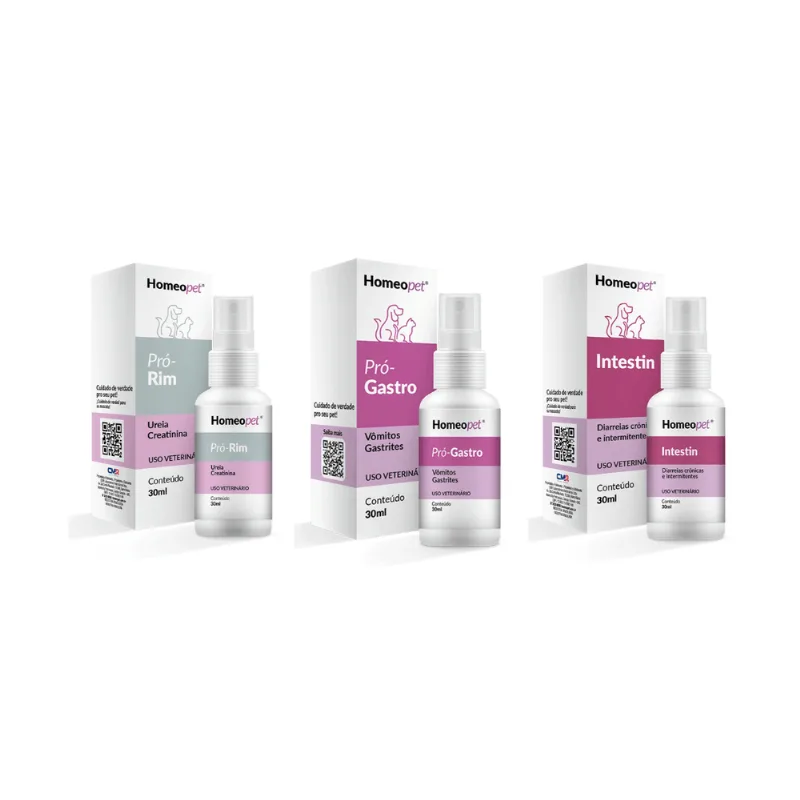 Kit Pró Rim + Pró Gastro + Intestin Cães Homeopet 30ml