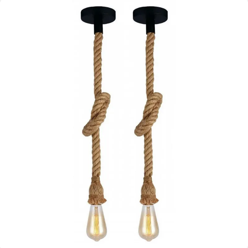 Kit 2 Lustre Pendente Bravalumi Corda Rustic E27 Bivolt