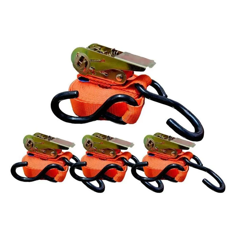 Kit 4 Cinta Amarração E Catraca 800kg 4m Gancho Emborrachado