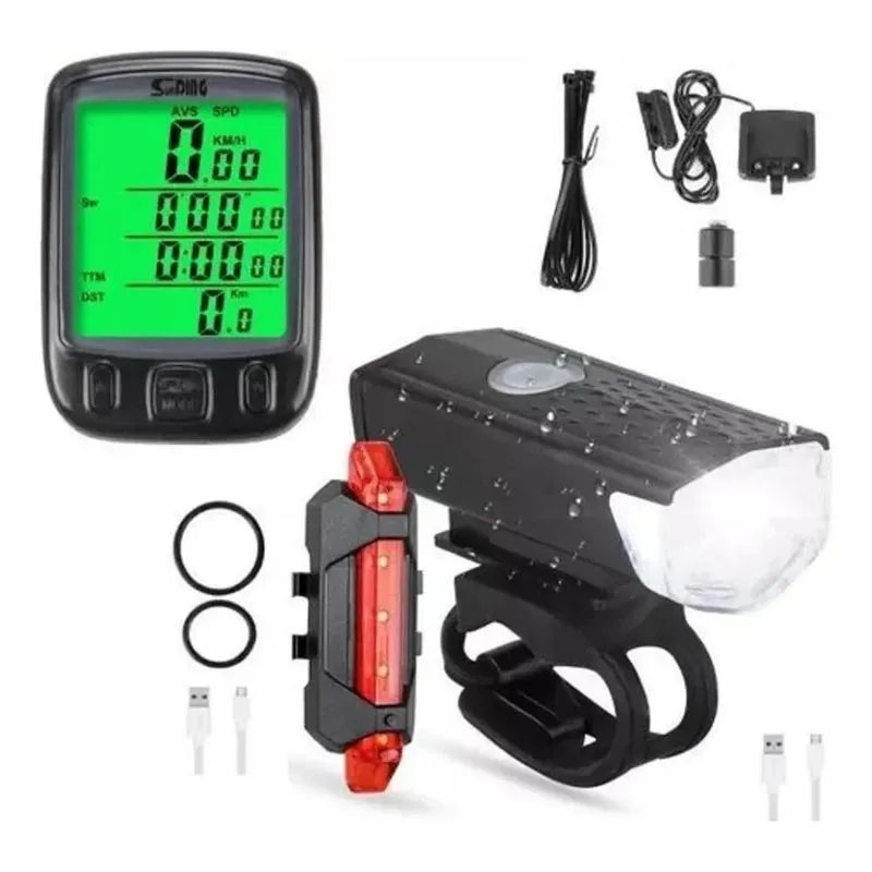 5x Ciclocomputador Velocimetro Bike Ciclismo Kit Lanterna Le