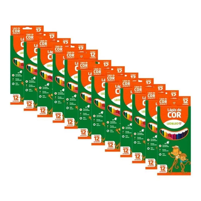 3x Kit 12 Caixas Lápis De Cor 12 Cores Grande Leonora Atacad