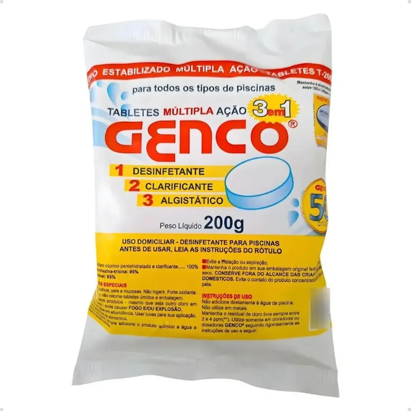 10x Genco Pedra De Cloro 3 Em 1 Pastilha 200g Cloro Para Pi