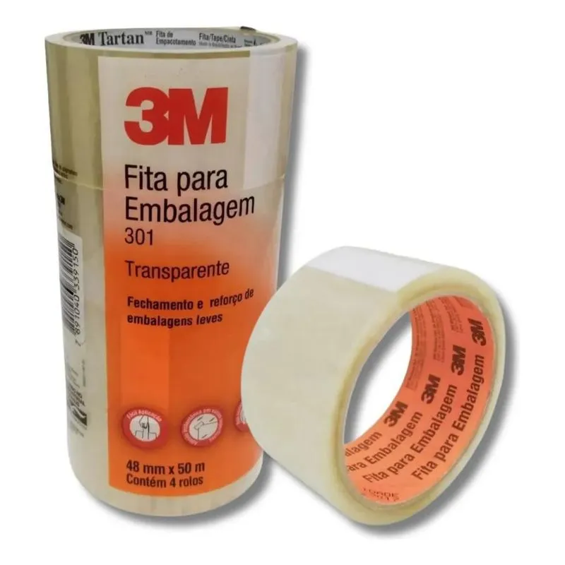 10x 3m Kit 4 Fita Adesiva Transparente 48mm X 50m Embalagem