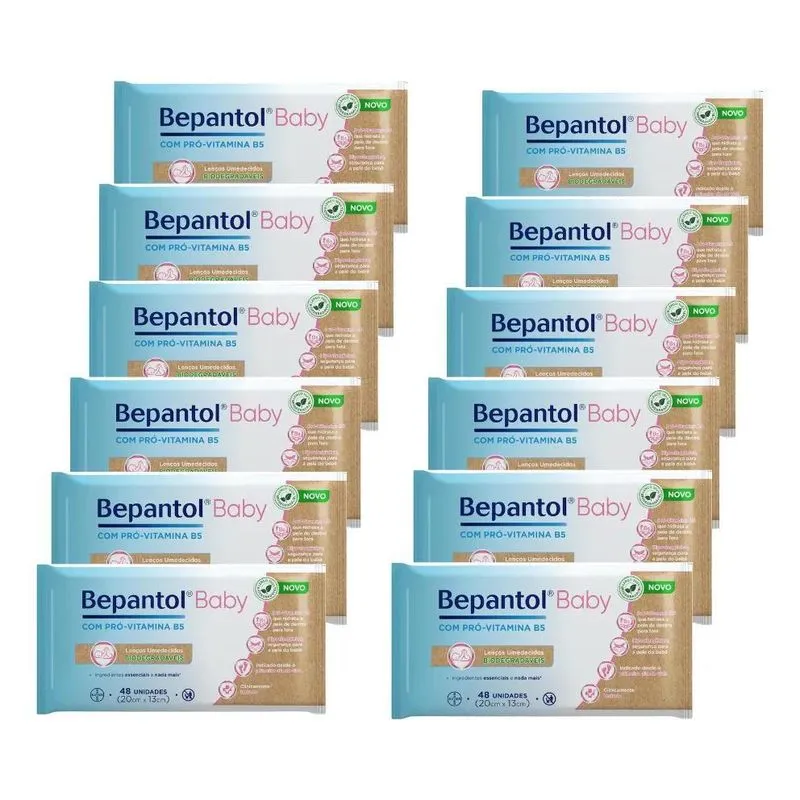 5x Kit 12 Lenços Umedecidos Biodegradável Bepantol Baby 48