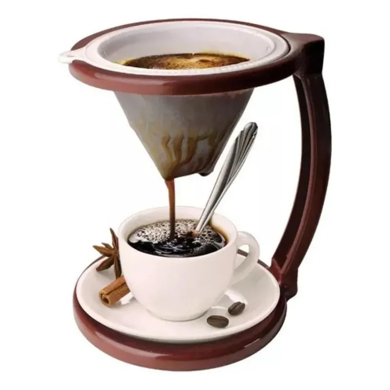 5x Suporte E Filtro Para Café Passa Uma Xicara Marrom
