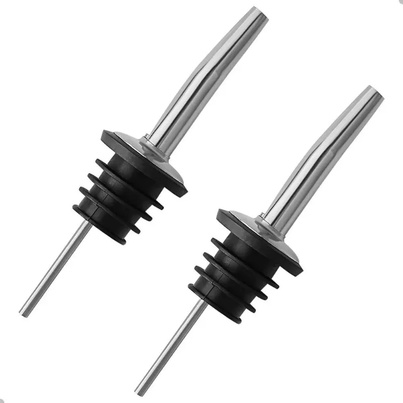 2x Kit 2 Bicos Dosador Em Silicone E Inox Vinho Bebida Azeit