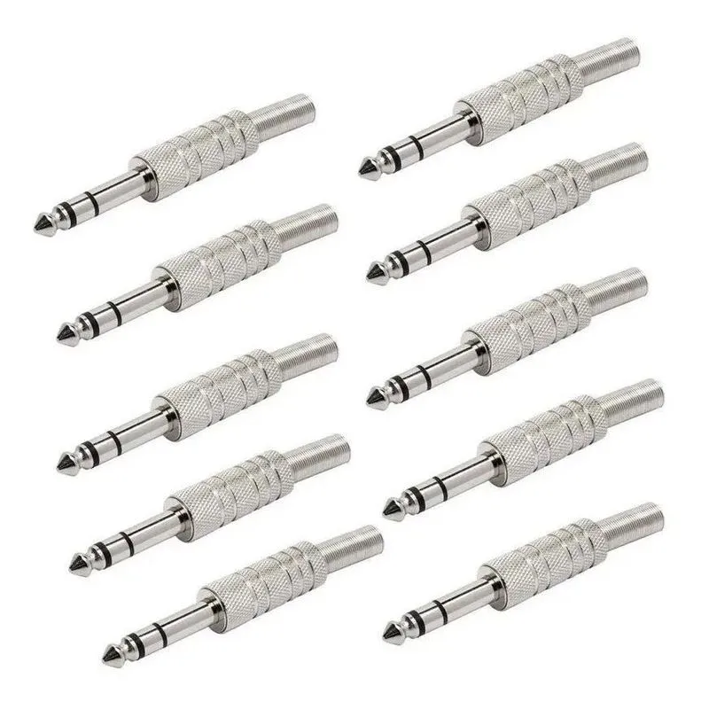 3x Plugs P10 Stéreo Metálico Com Mola - Embalagem Com 10 Pe