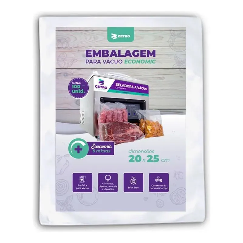 5x Embalagem A Vácuo Economic 20x25x0,08 - 100 Unidades
