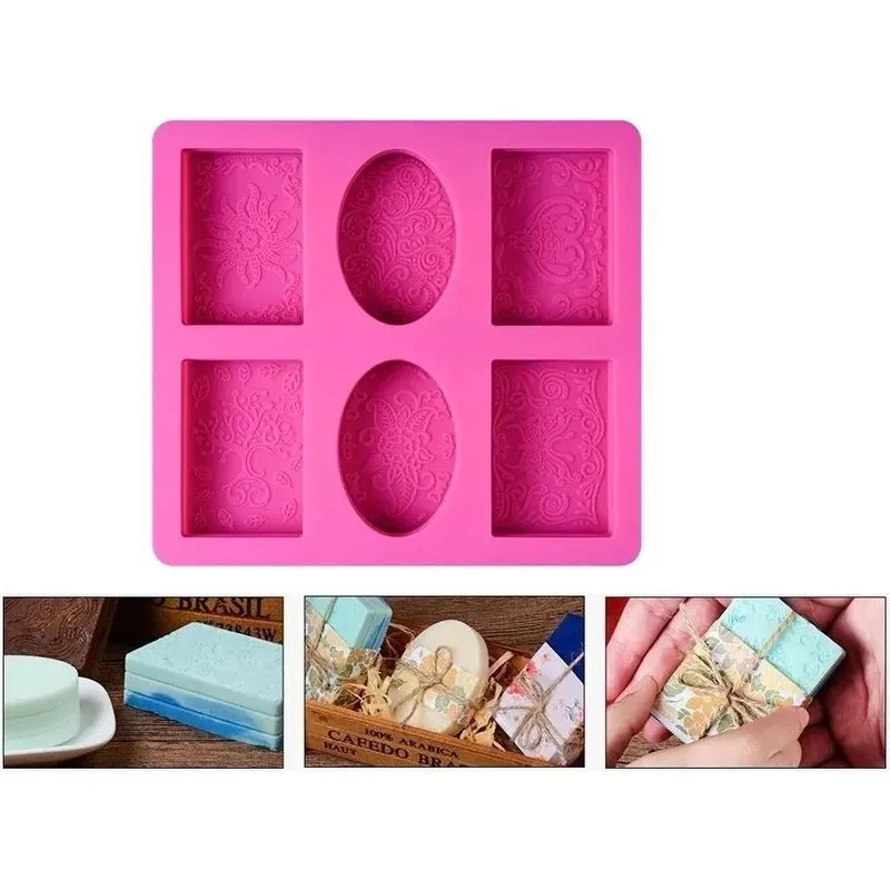 3x Forma Silicone Sabonete Retangular Oval Molde 6 Cavidades