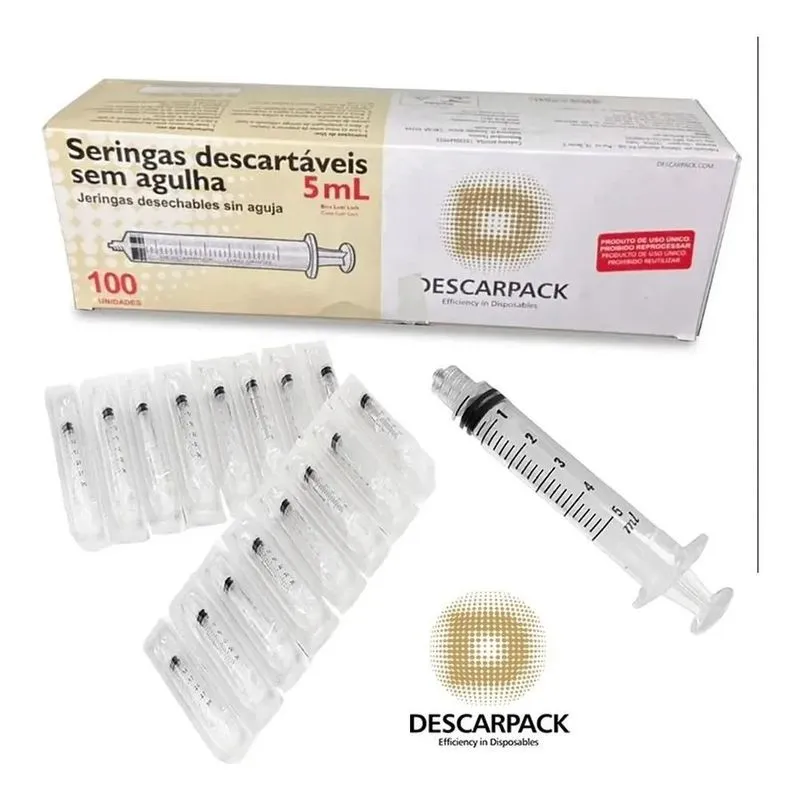 10x Seringa Descartável S/ Agulha Bico Rosca Dupla 5ml - 10