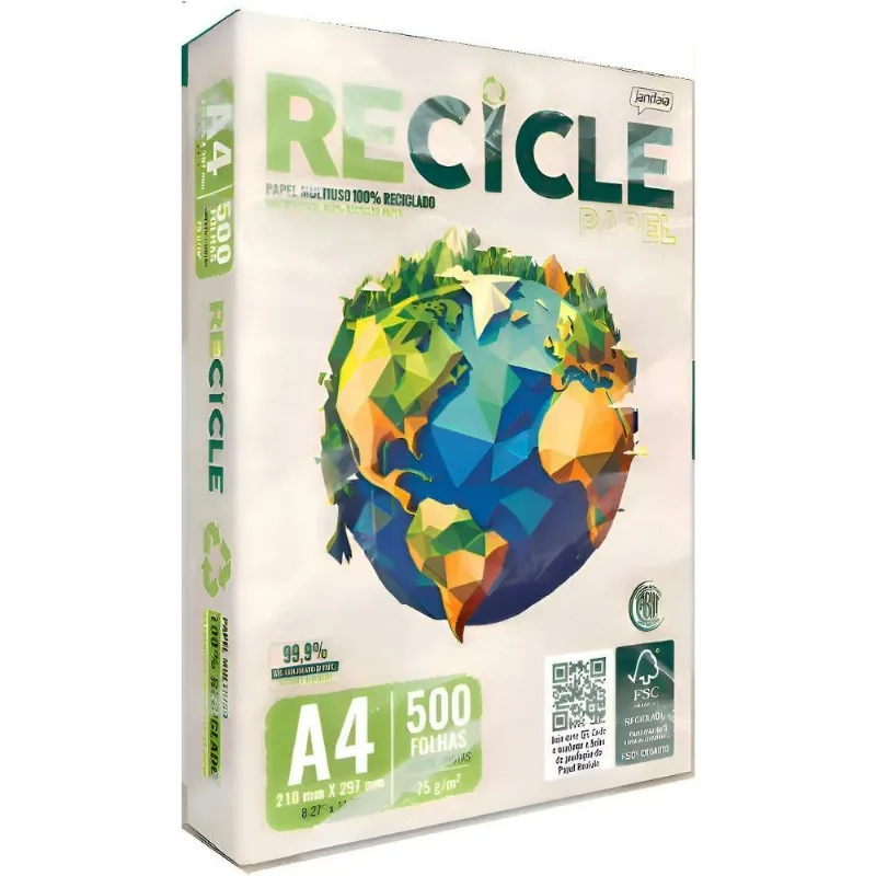 Papel Sulfite A4 75g Reciclado Recicle 500 Fls - Jandaia
