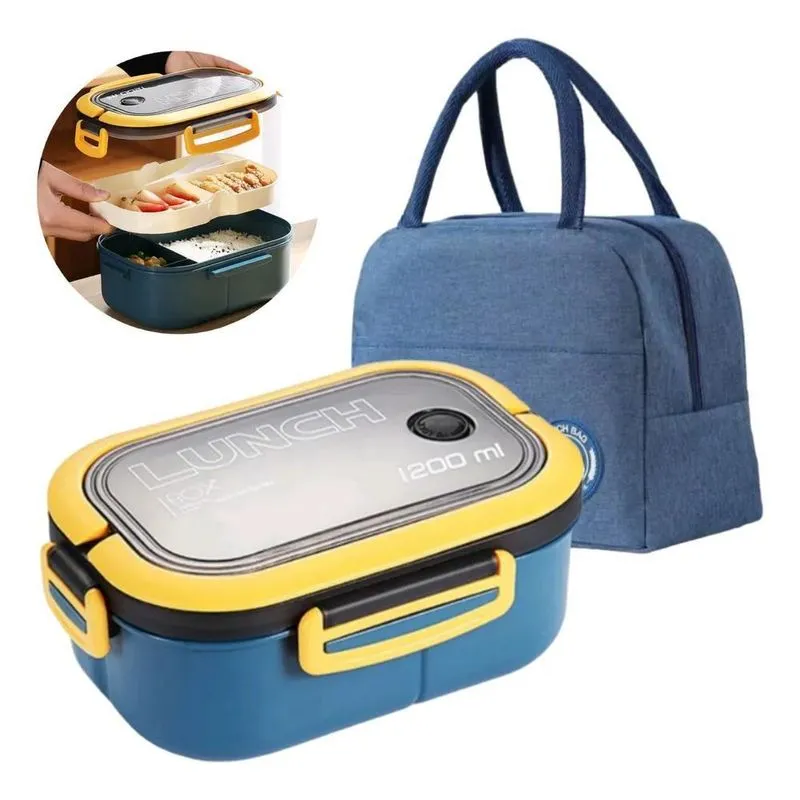 Kit Marmita E Bolsa Térmica Com Divisória Traba Azul-marinho