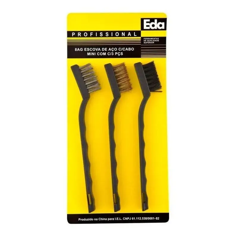 2x Escova Limpeza Com Cabo Eda 3pçs Nylon Aço Latao