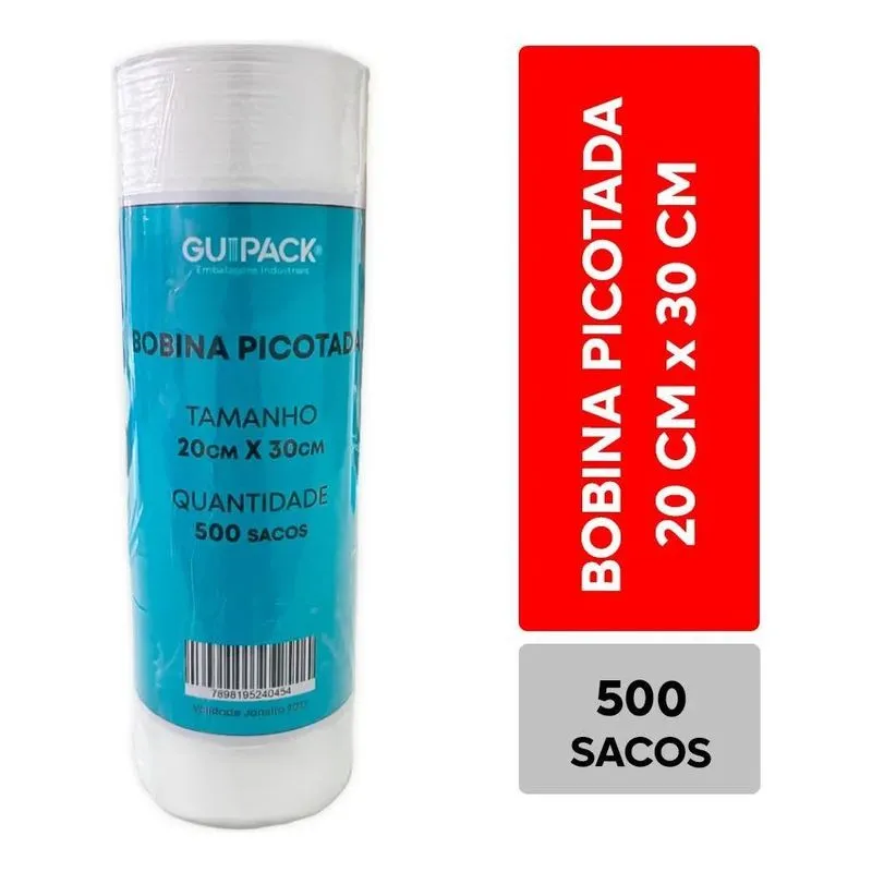 Rolo Saquinhos Plástico Picotado Alimento 20x30 Transp 500un