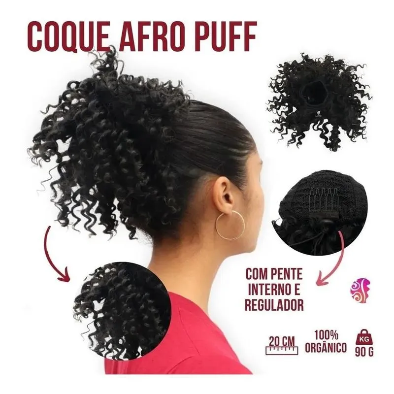 2x Cabelo Organico Coque Cacheado Curto Afro Puff Com Regula