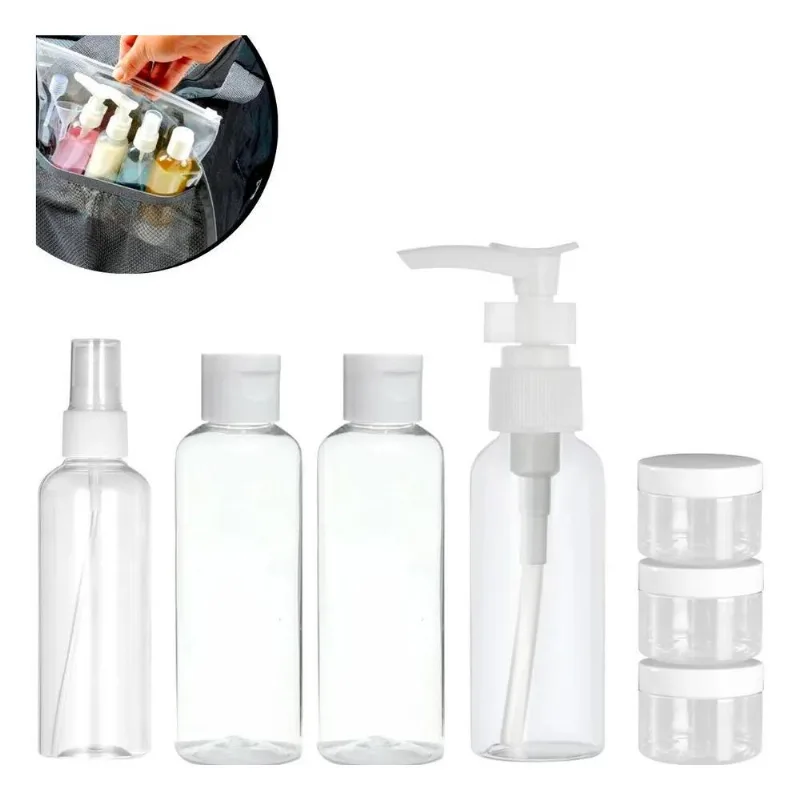 10x Kit 7 Frascos De Viagem Shampoo Creme Sabonete + Necess