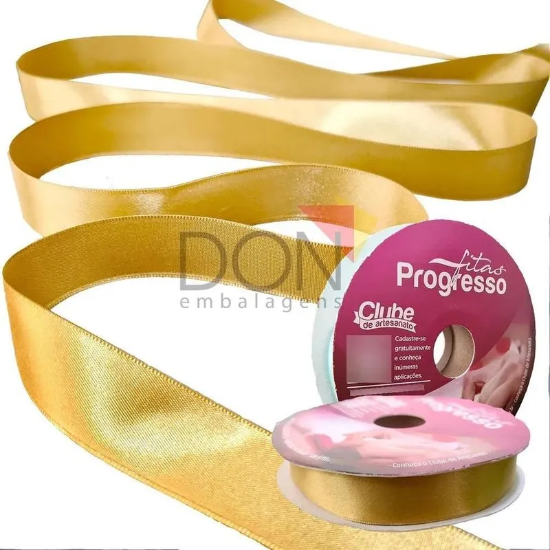 3x Fita De Cetim Nº02 - 10mm Com 50 Metros Cor Dourado 1353