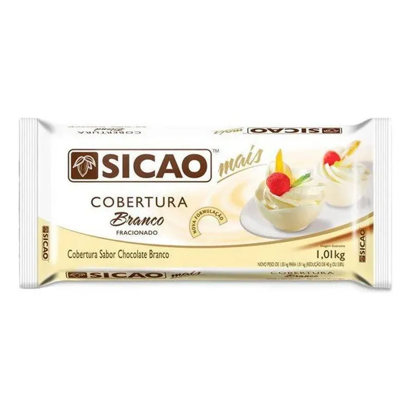 5x Cobertura Chocolate Branco Fracionada Barra Sicao Mais