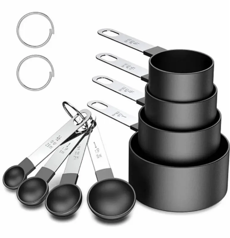 3x Medidor Culinário Inox Colher Copo Xícara Cozinha Cor Pre
