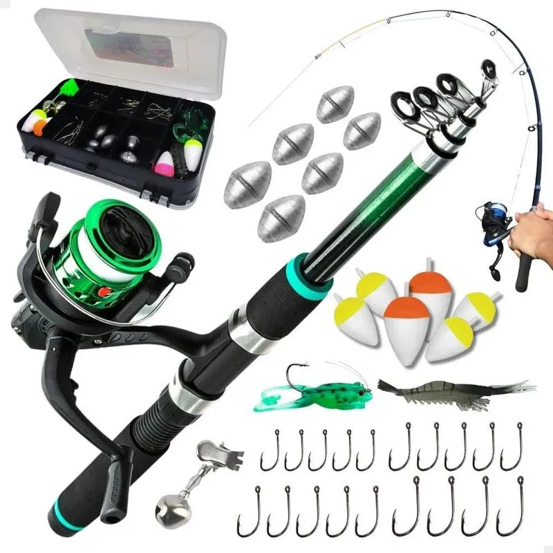 10x Pescamping Kit Pesca Completo - 1 Vara Fibra De Vidro E