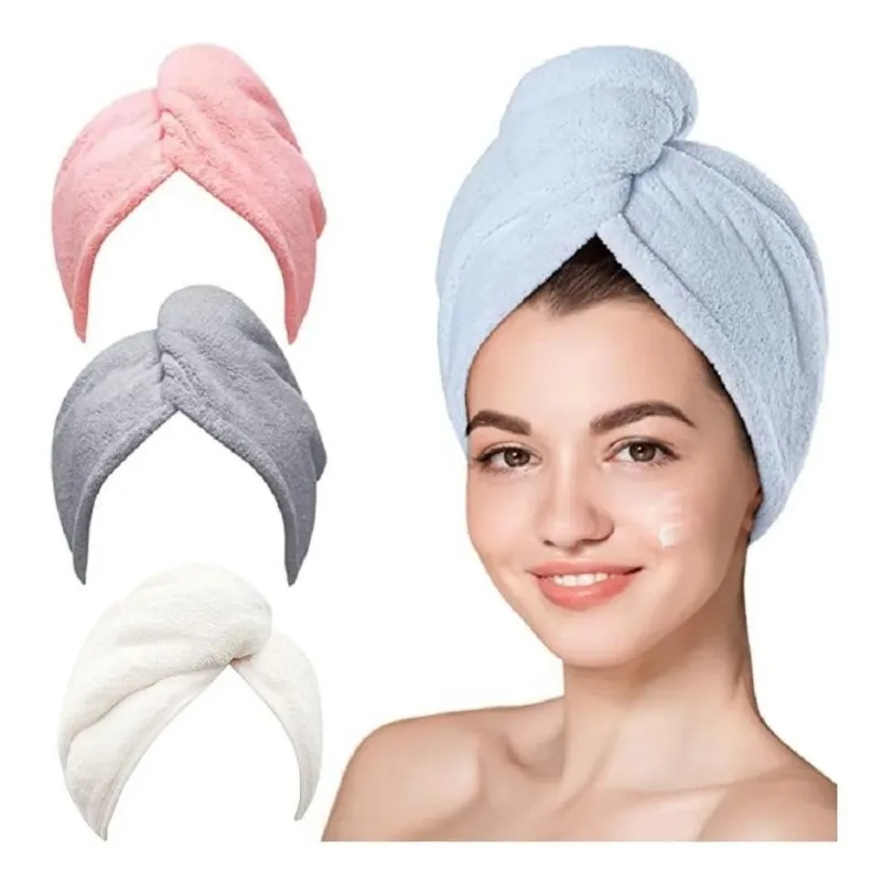 2x Touca Mágica Seca Cabelo Rápido Prática Com Botão Banho