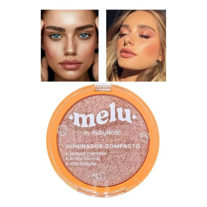 2x Iluminador Facial Pó Compacto - Melu Ruby Rose - 3 Cores