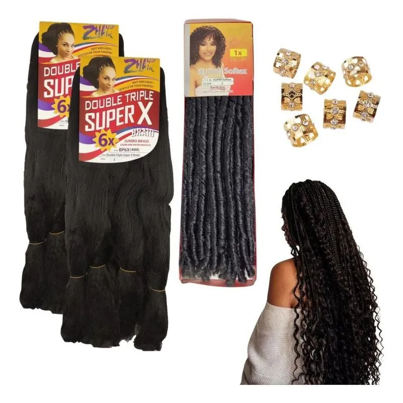 3x Kit 2 Cabelo Jumbo Gypsy Braids Tranças + Nina Softex +an