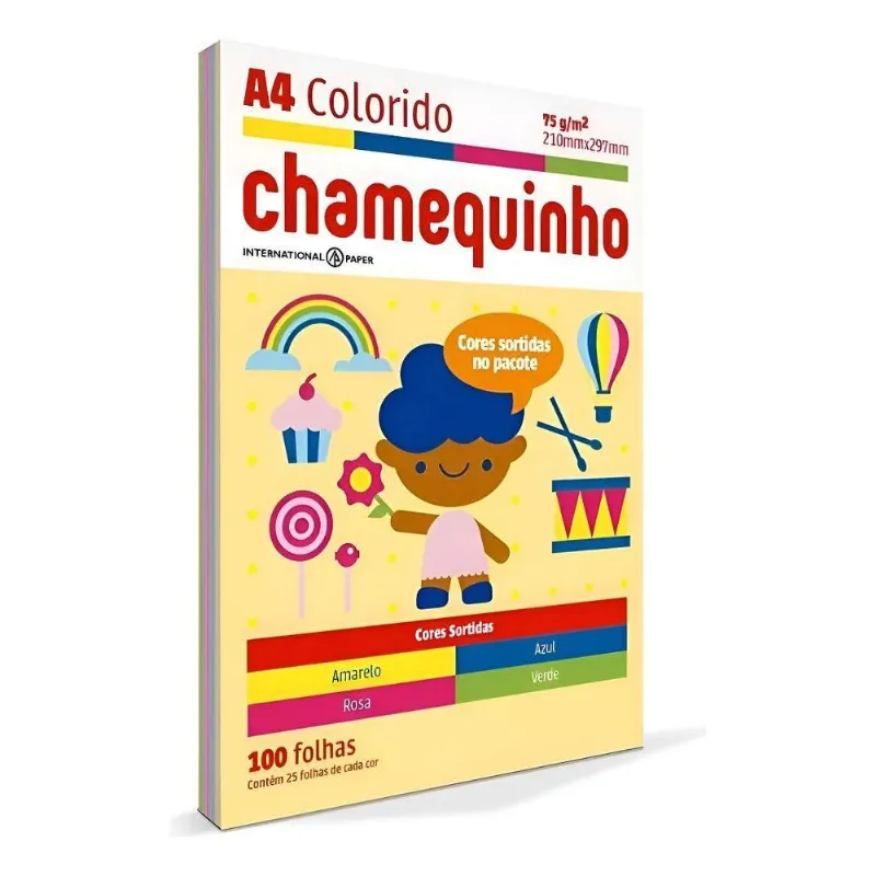 Papel Sulfite Colorido 4 Cores Sortidas 100 Folhas A4 75g Am