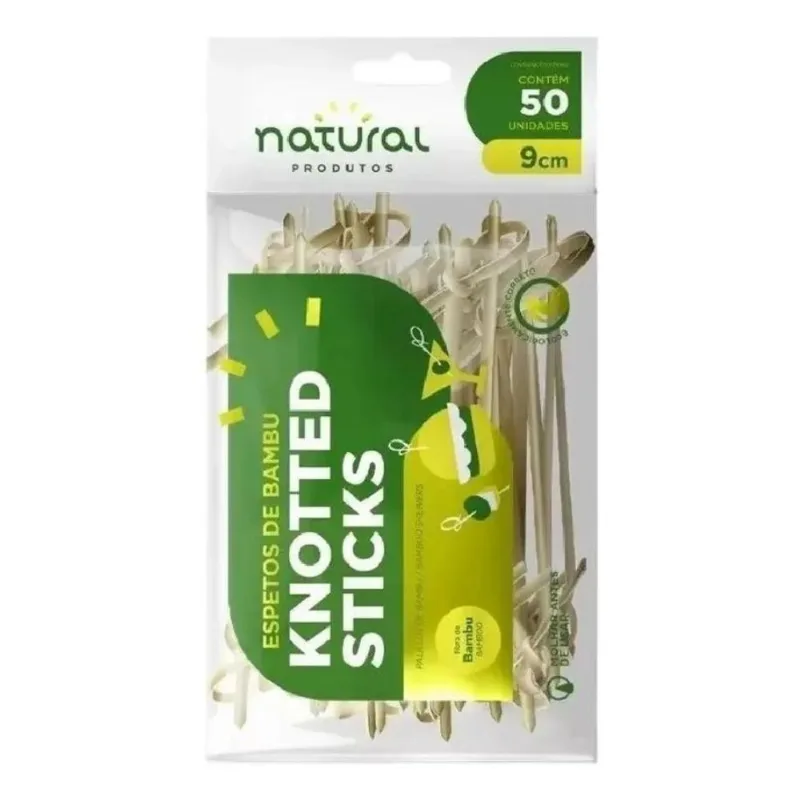10x Espeto Bambú Knotted Sticks Petisco Nozinho 9cm 50 Unid