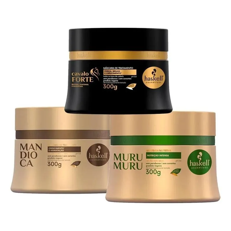 3x Haskell Máscaras 250g Mandioca Murumuru Cavalo Forte