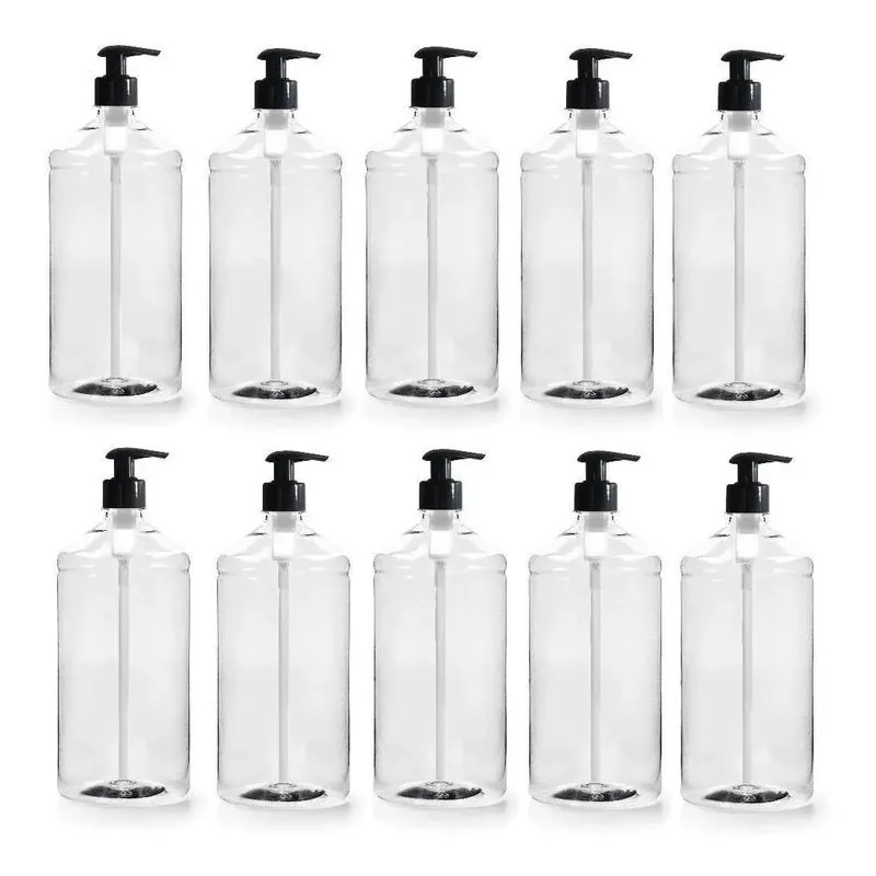Frascos P Álcool Gel Shampoo 1 Litro 10 Peças C Válvula Pump