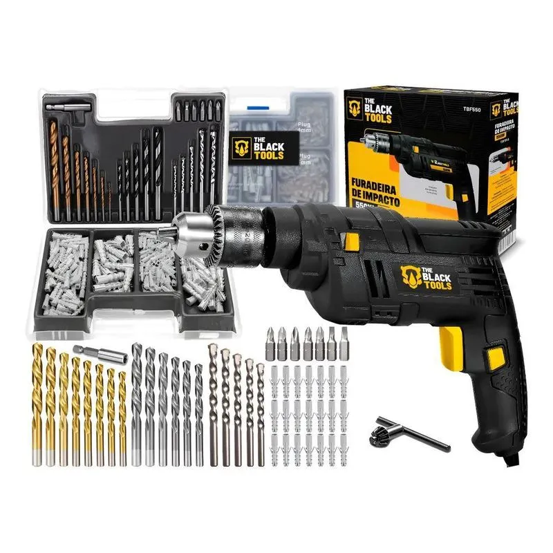 Furadeira De Impacto 3/8 Pol. 10mm 550w + Kit 110v Preto
