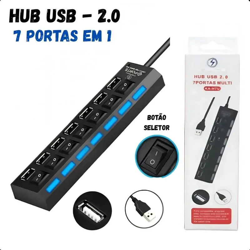 Hub Usb 2.0 Com 7 Portas - Velocidade Rápida