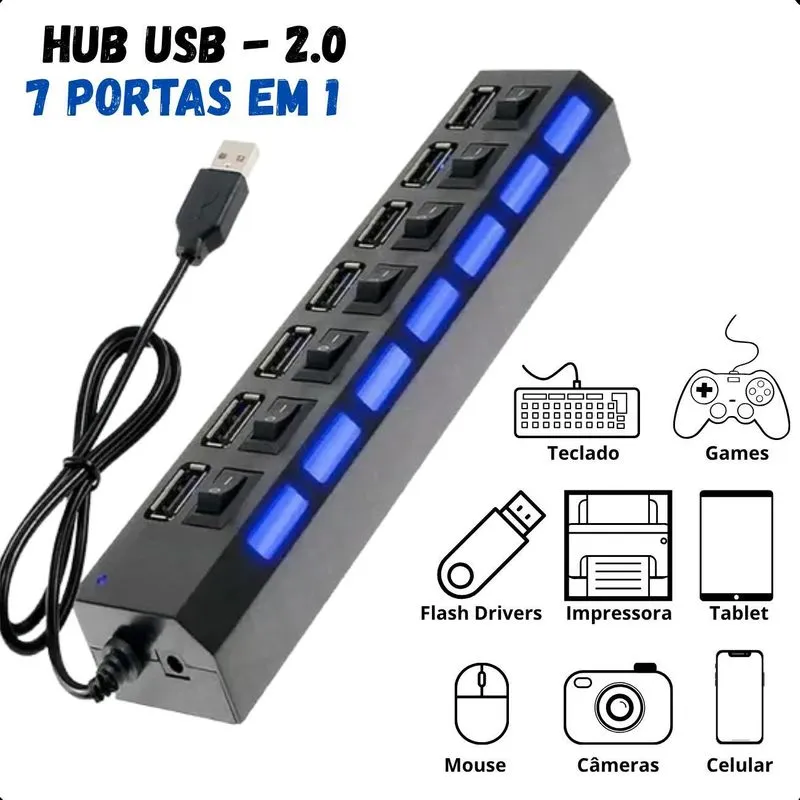 Hub Usb 2.0 Com 7 Portas - Conexões Rápidas
