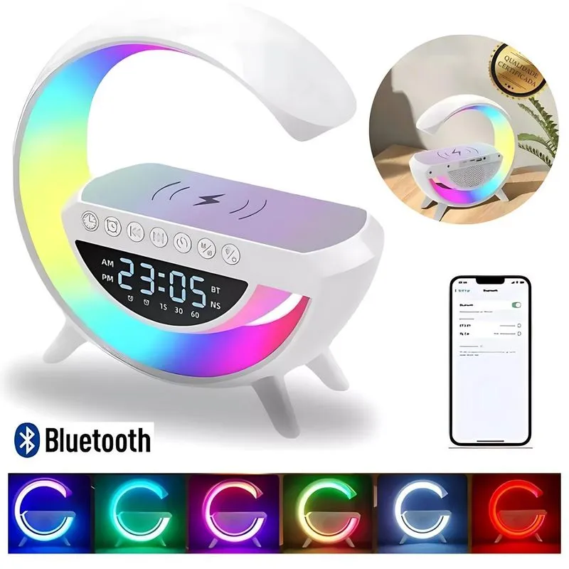 Luminária Bluetooth Com Iluminação Ajustável E Carga Sem Fio