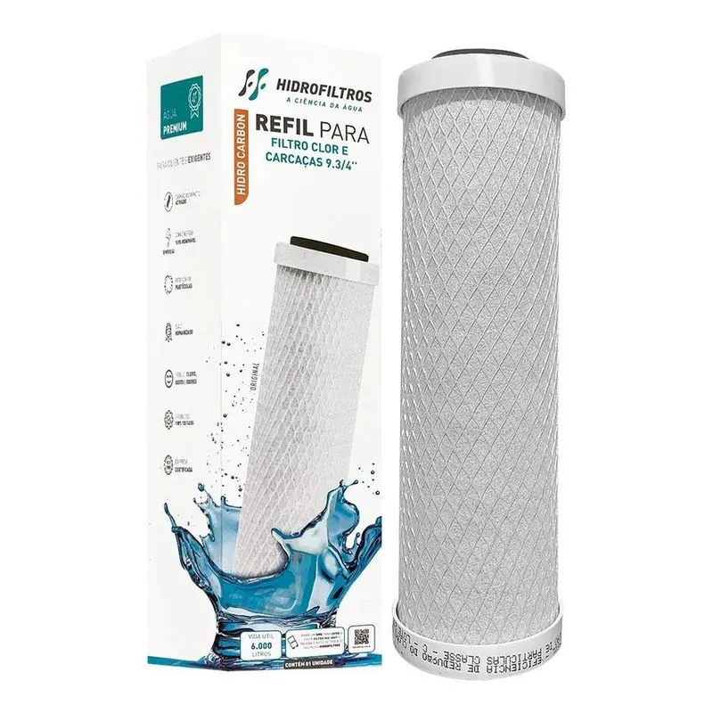 3x Refil Filtro Carvão Ativado Carbon Block 9 3/4 Retira Clo