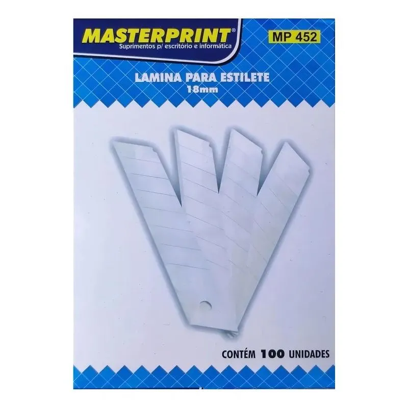 Lamina De Estilete Larga 18mm Masterprint Cx Com 100 Unds
