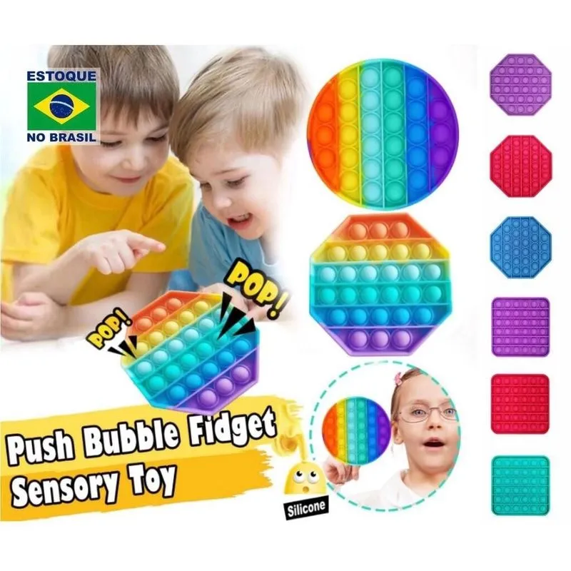 Brinquedos de bolha + push pop pop Bubble + octagono laranja Push pop bubble colorido octógono