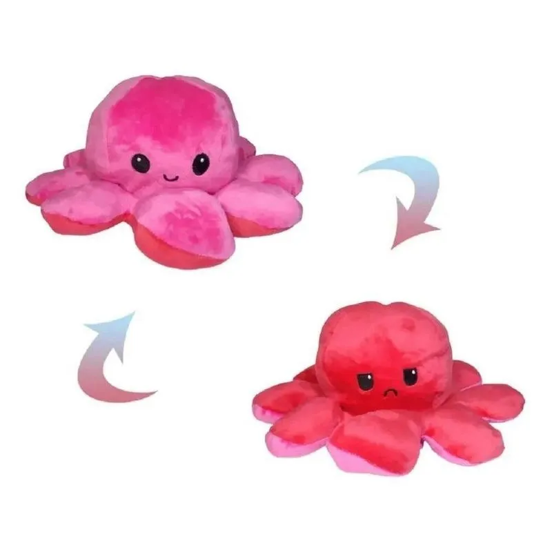 Pelúcia Polvo Humor Bipolar Reversível Vermelho E Rosa