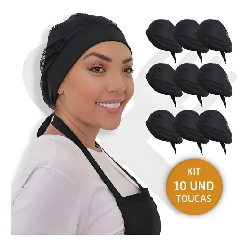 10x Kit Com 10 Touca Redinha Lavável Cozinha Restaurante Pa