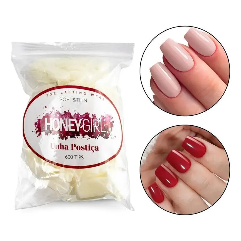 600 Unhas Postiças Quadrada Natural Leitosa Honey Girl