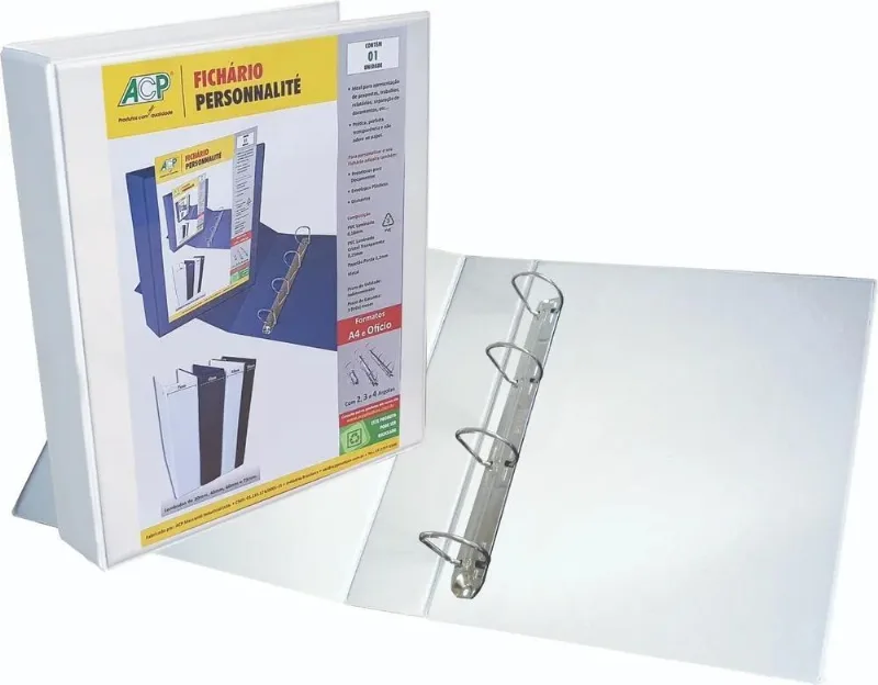 Fichário Personalizável C/4 Argolas A4 40mm Cores A Escolha