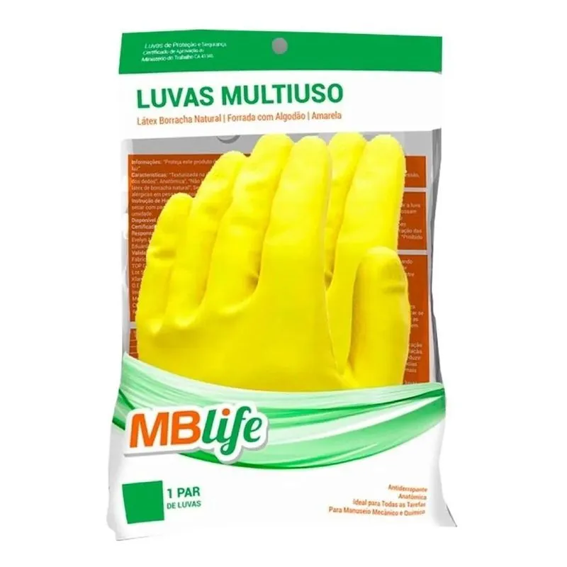 5x Luva Multiuso Latex Mblife Amarela