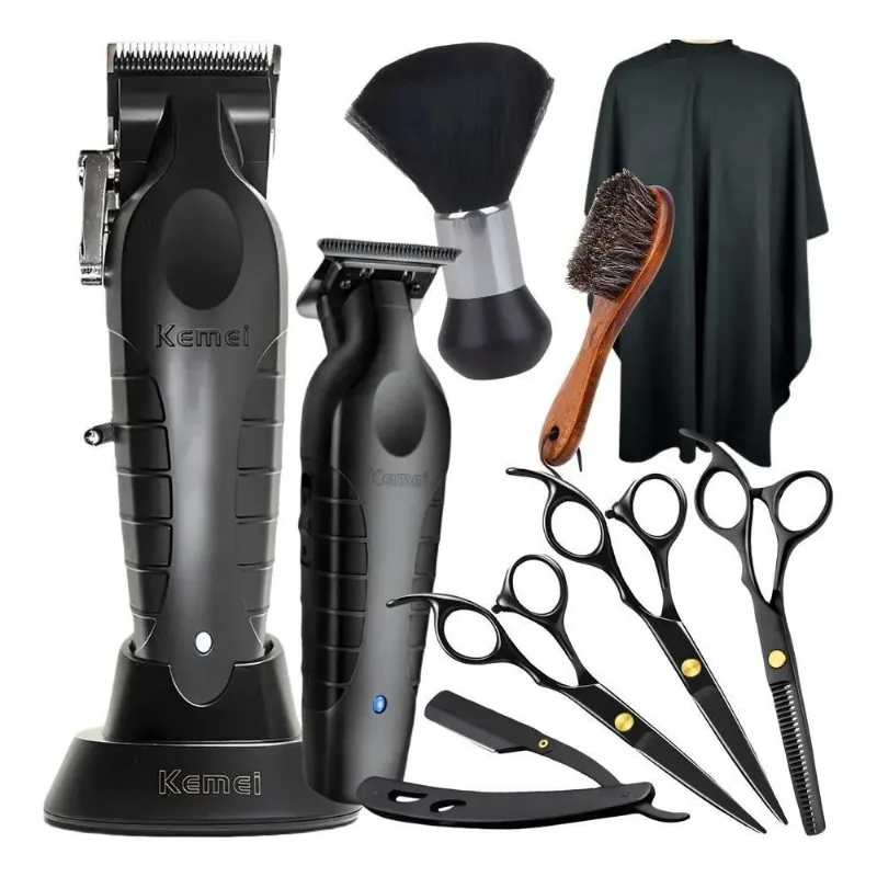5x Kit Maquina De Cortar Cabelo Tesouras Barbeiro Profission