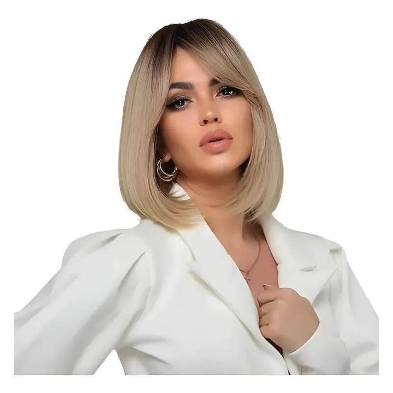 5x Peruca Wig Curta Loiro Raiz Esfumada Fibra Futura Uso Diá