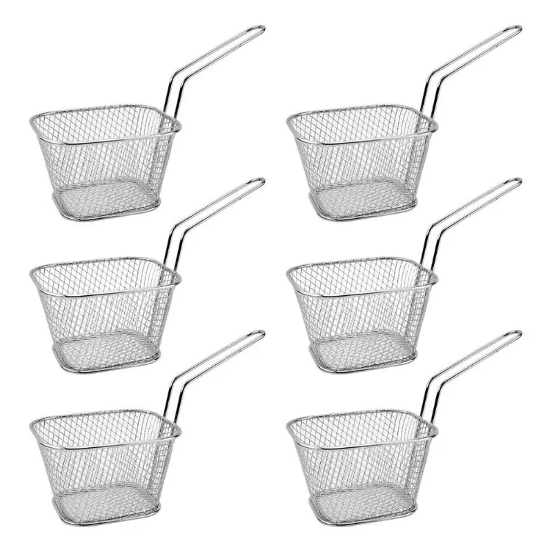 3x Kit 6 Mini Cesto Fritura Inox Servir Porções Batatas Frit