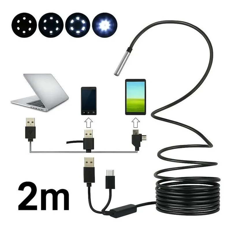 10x Câmera Inspeção Sonda Endoscópica Android 2m + Adap Tip