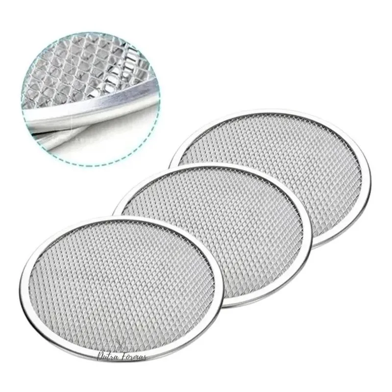 3x Tela De Pizza 35 Cm Redonda Em Alumínio Reforçado Kit 3 P