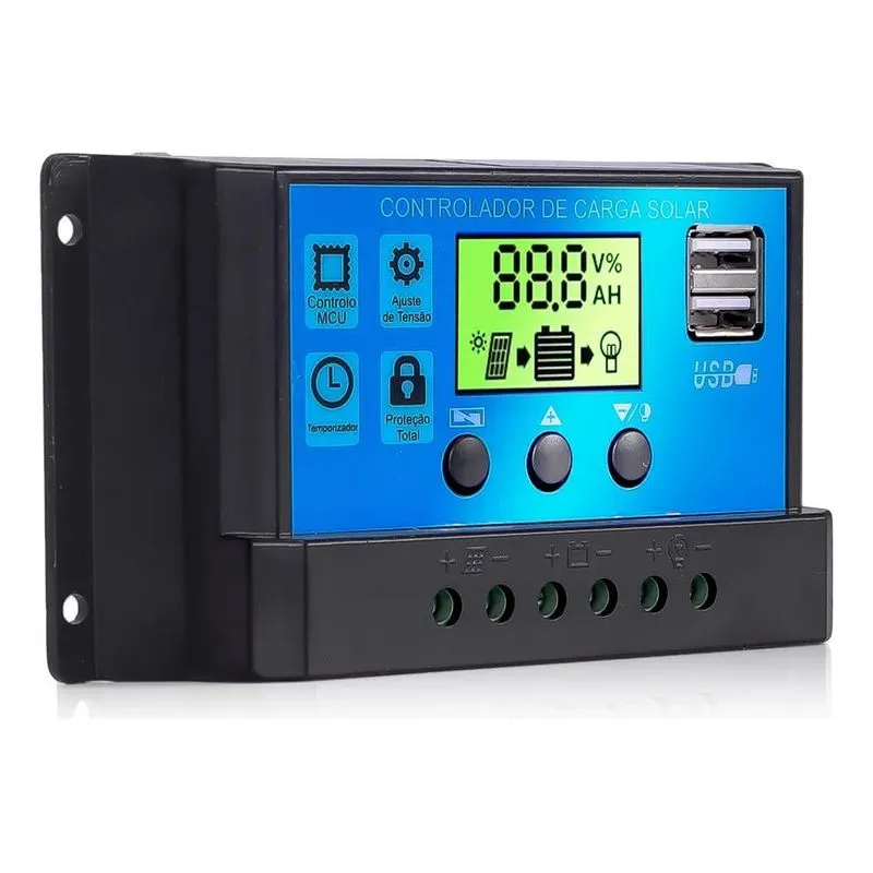 2x Controlador Automático De Carga Solar Pwm Lcd 10a Usb